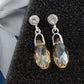 Swarovski Crystal Element Silver Light Topaz Orange Colored Teardrop Dangle Earrings