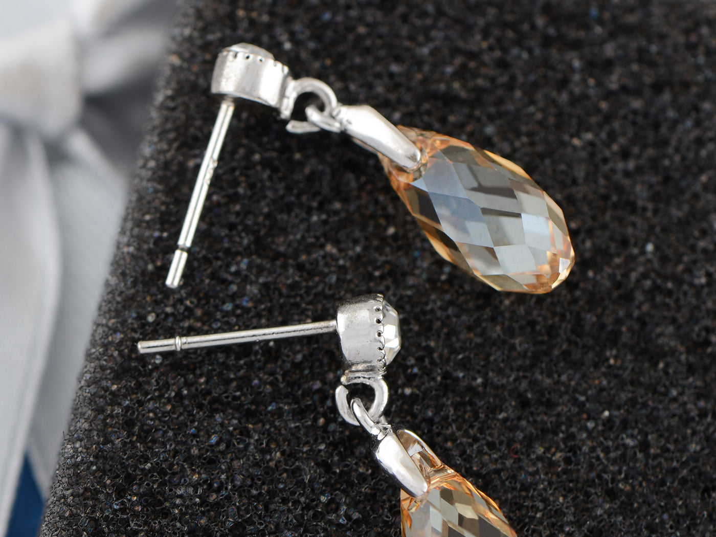 Swarovski Crystal Element Silver Light Topaz Orange Colored Teardrop Dangle Earrings