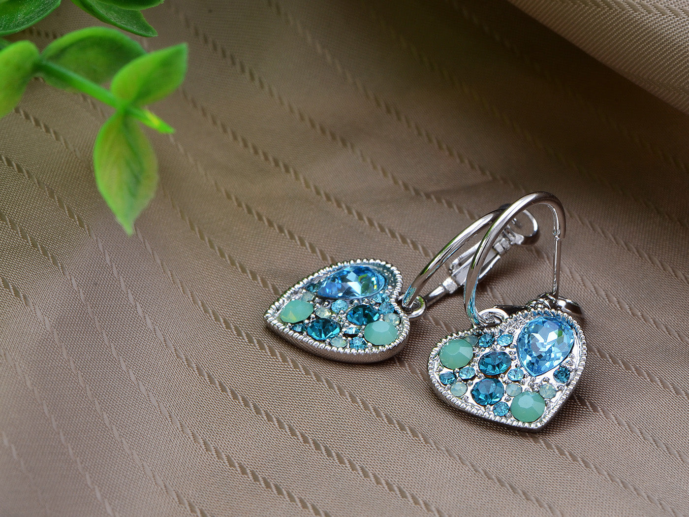 Swarovski Crystal Bright Aquamarine Heart Tiny Drop Jewel Earrings