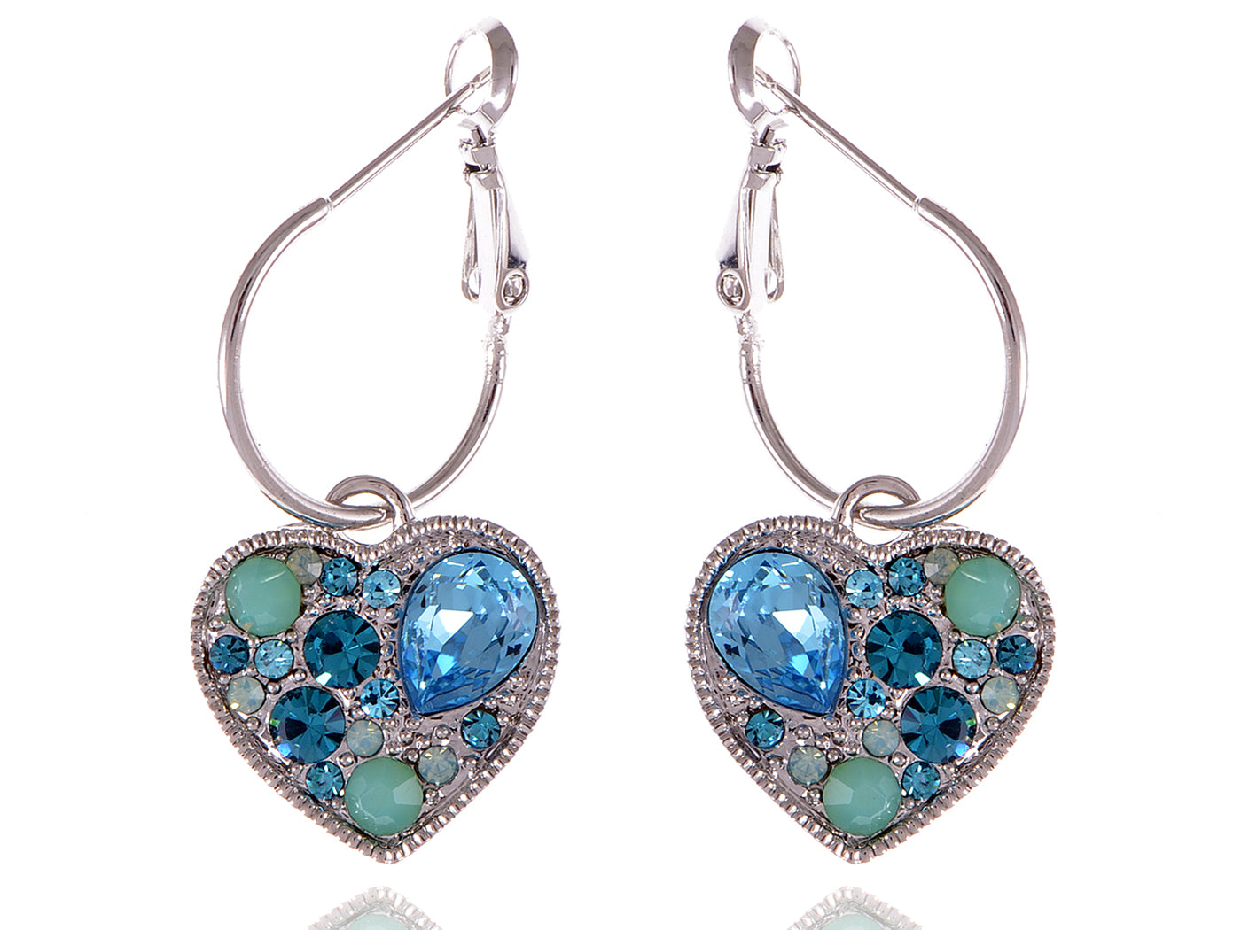 Swarovski Crystal Bright Aquamarine Heart Tiny Drop Jewel Earrings