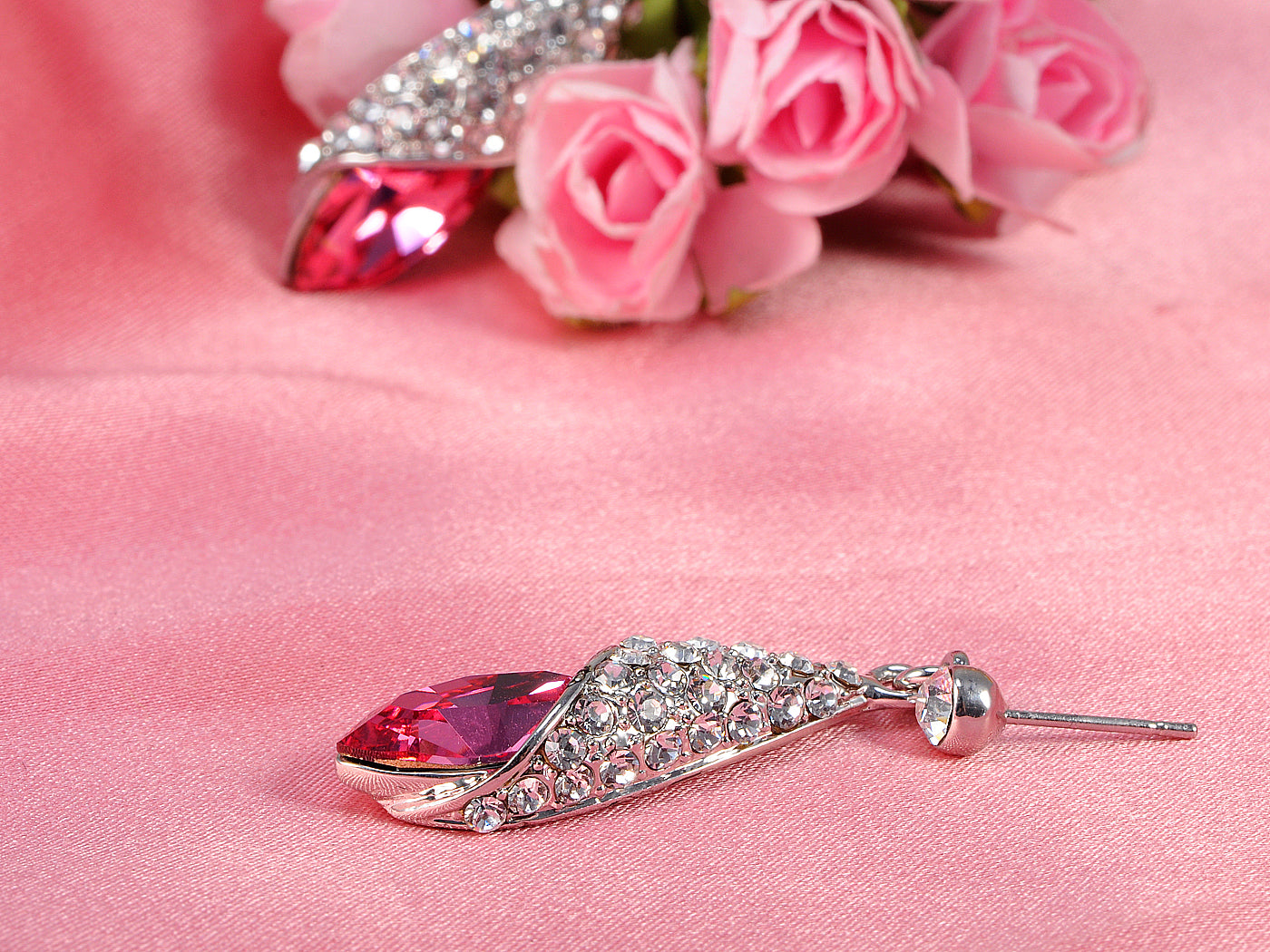 Swarovski Crystal Hot Pink Shell Wrap Dangle Drop Earrings