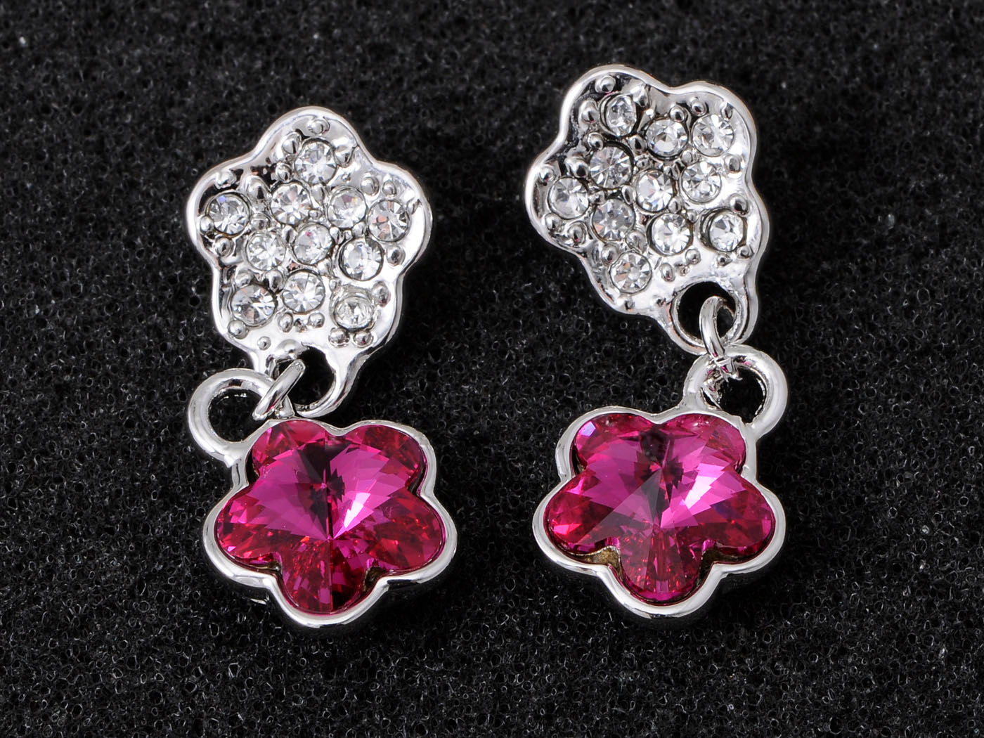 Swarovski Crystal Element Silver Violet Purple Floral Flower Stud Earrings