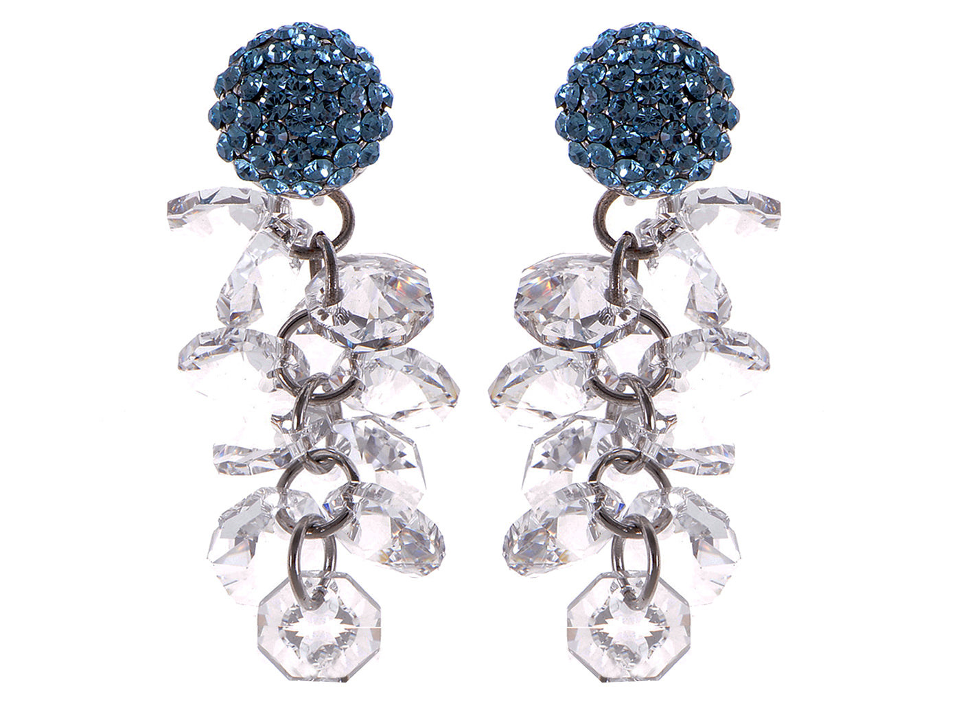 Element Silver Aqua Blue Sphere Cluster Dangle Drop Earrings