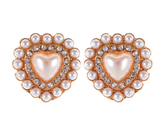 Element Gold Vintage Pearl Heart Stud Earrings