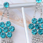 Swarovski Crystal Aquamarine Blue Zircon Flower Vine Long Dangle Drop Earrings