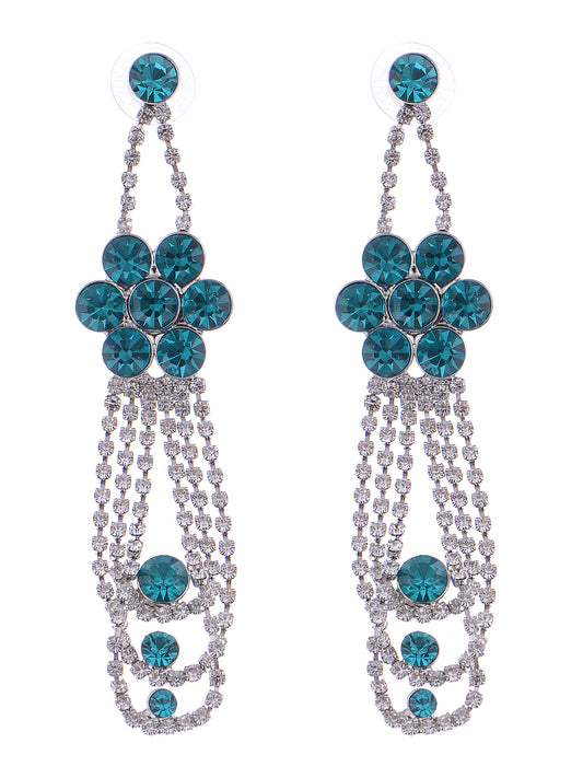 Swarovski Crystal Aquamarine Blue Zircon Flower Vine Long Dangle Drop Earrings