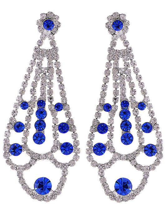 Swarovski Crystal Shine Blue Element Floral Dangle Drop Earrings