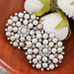 Swarovski Crystal Element Silver Floral Flower Wreath Shield Pearl Stud Earrings