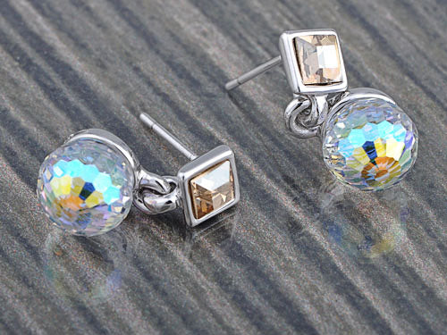 Element Silver Aurora Borealis Colored Cube Mini Stud Earrings