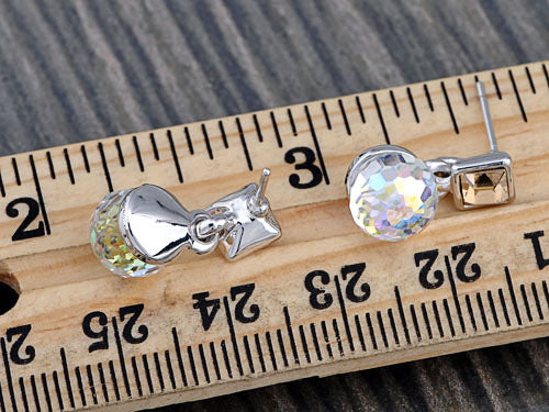Element Silver Aurora Borealis Colored Cube Mini Stud Earrings