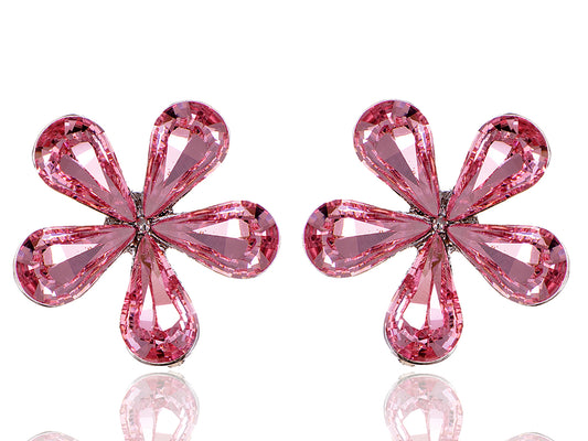 Rose Fuchsia Fun Girly Chic Five Petal Daisy Element Earrings