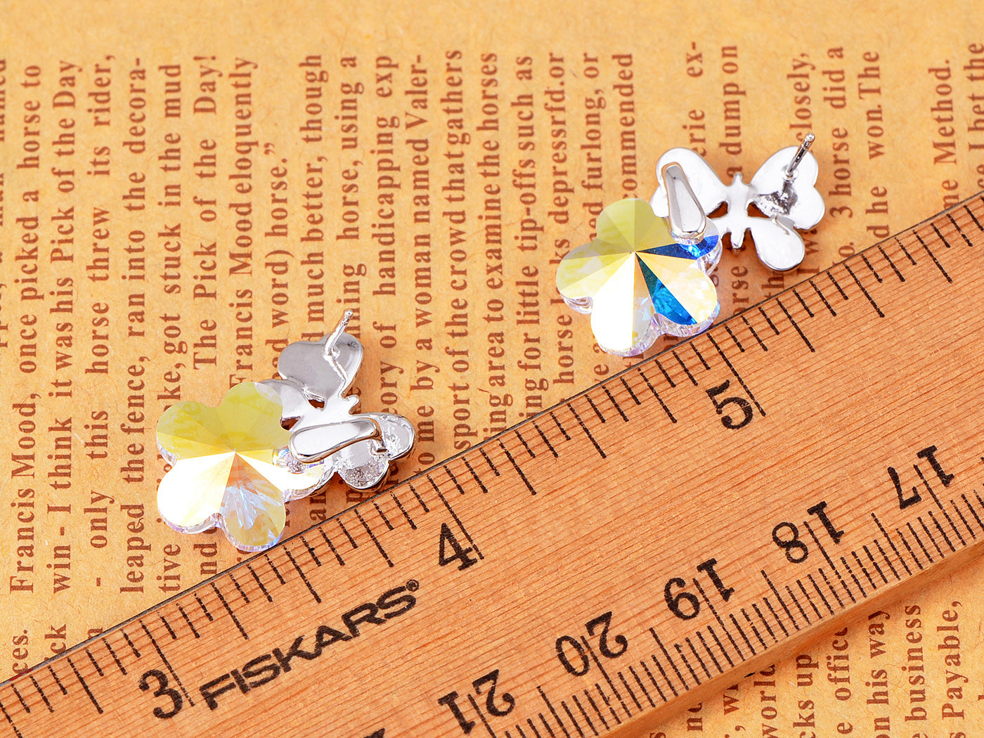 Swarovski Crystal Element Silver Aurora Borealis Colored Butterfly Flower Stud Earrings