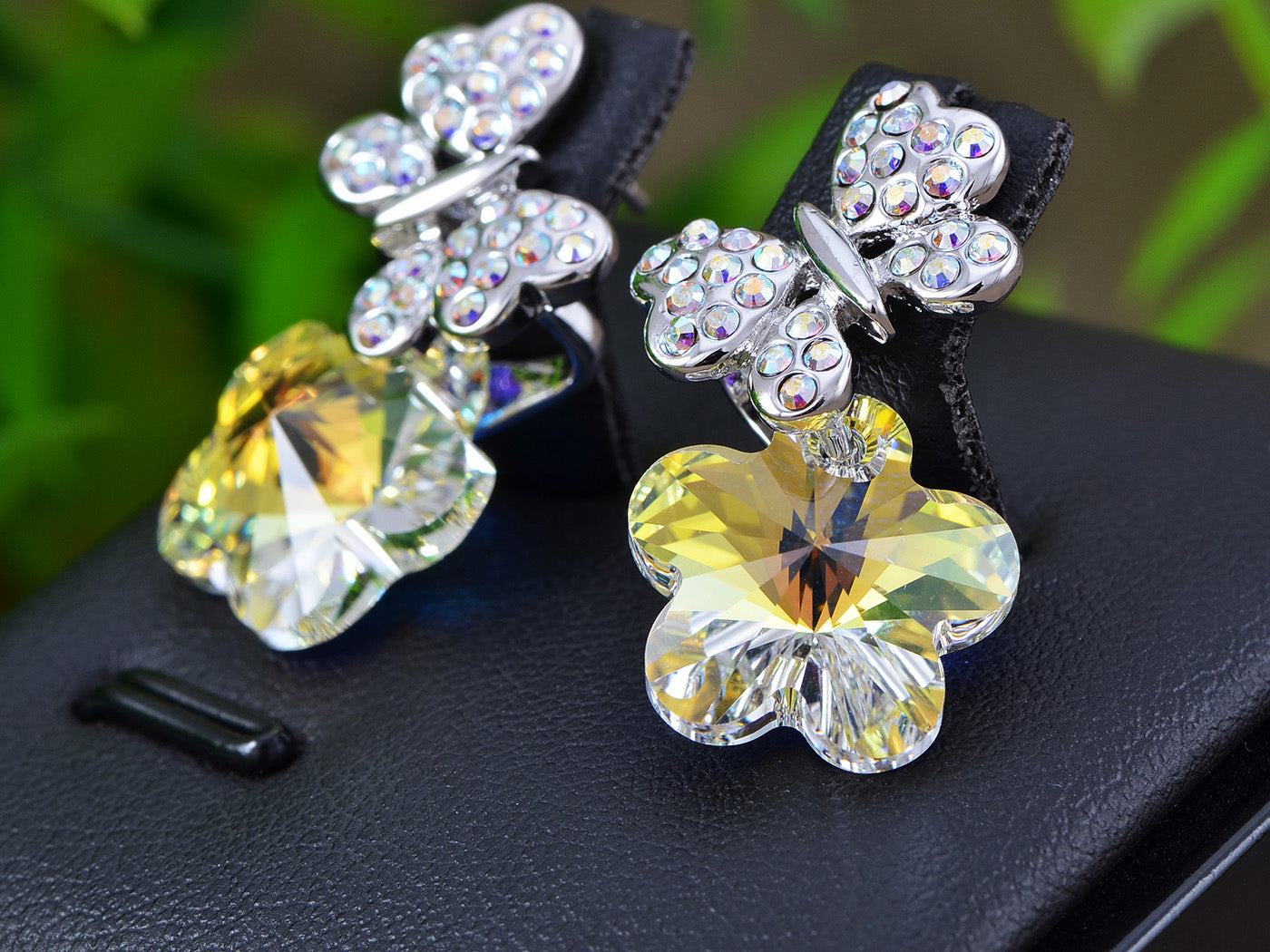 Swarovski Crystal Element Silver Aurora Borealis Colored Butterfly Flower Stud Earrings