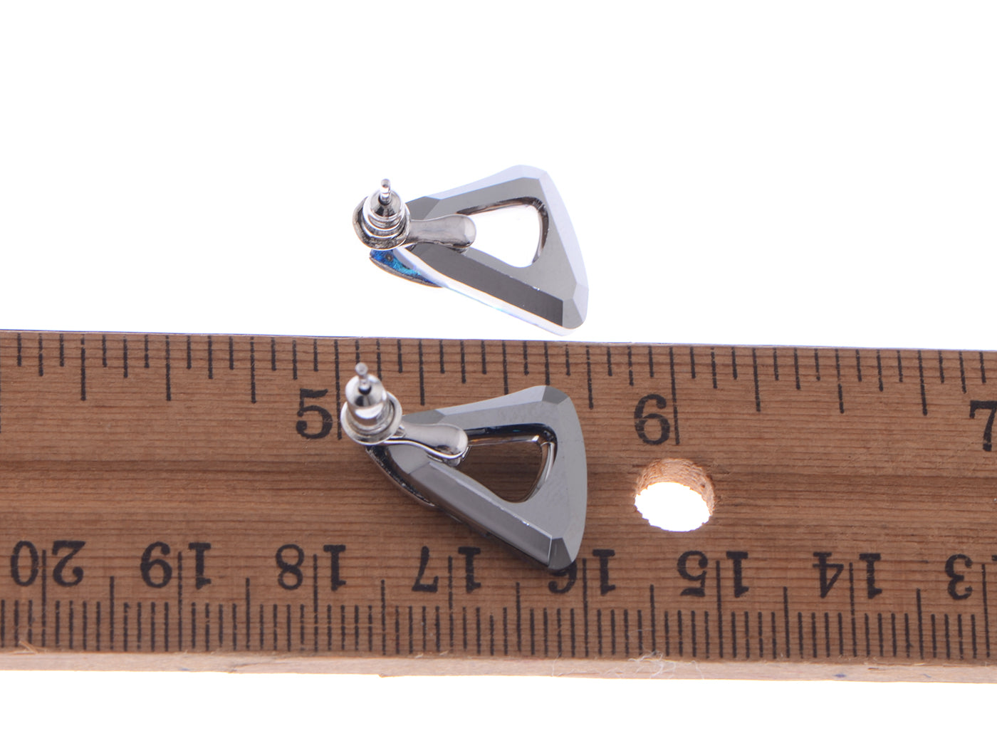 Swarovski Crystal Element Silver Teal Blue Colored Abstract Triangle Art Stud Earrings