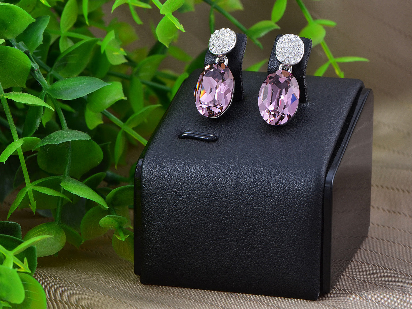 Swarovski Crystal Element Silver Amethyst Purple Colored Oval Stud Earrings