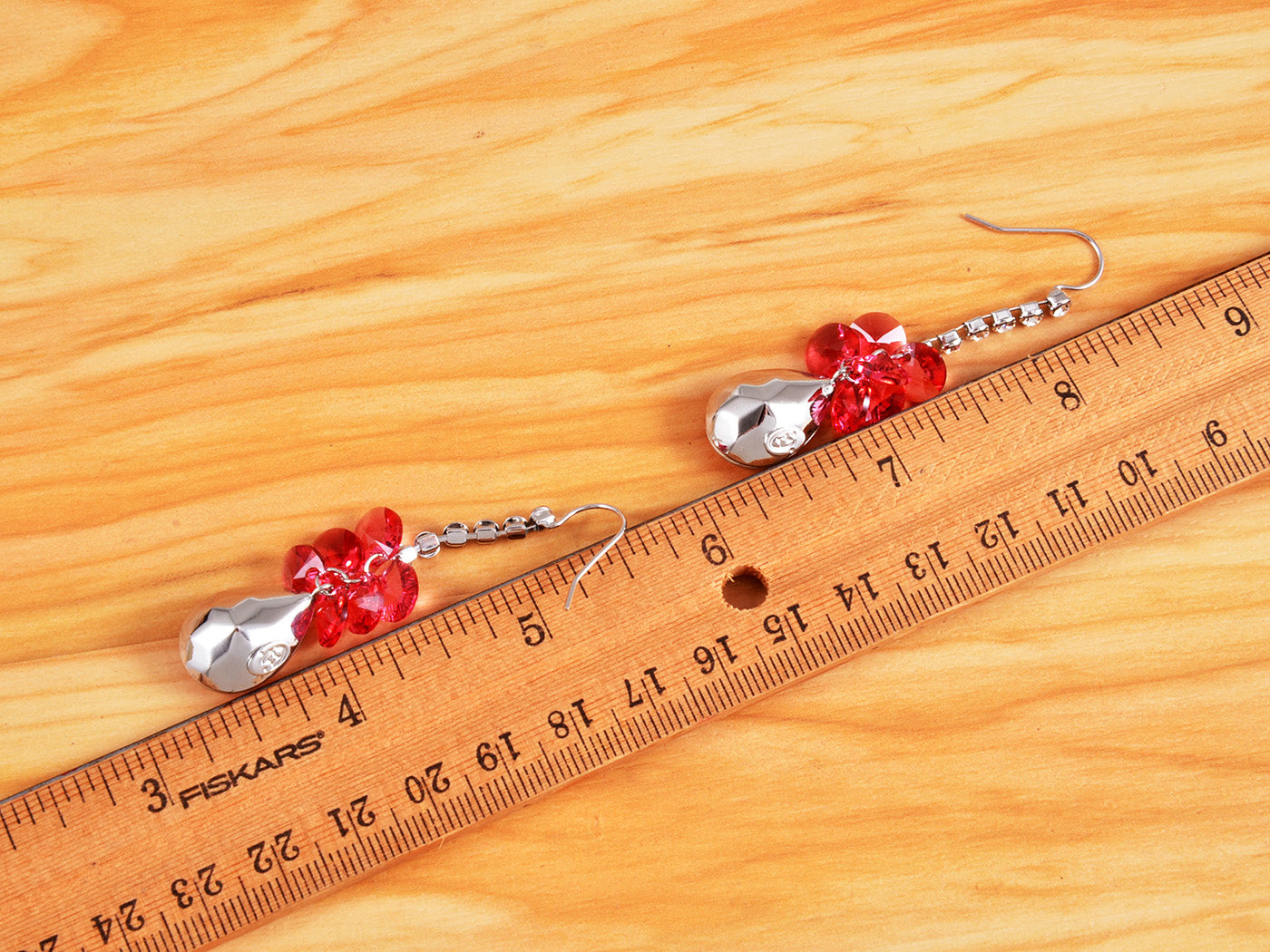 Swarovski Crystal Element Silver Pink Teardrop Fish Hook Dangle Earrings