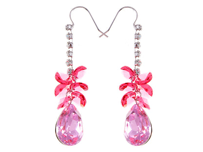 Swarovski Crystal Element Silver Pink Teardrop Fish Hook Dangle Earrings