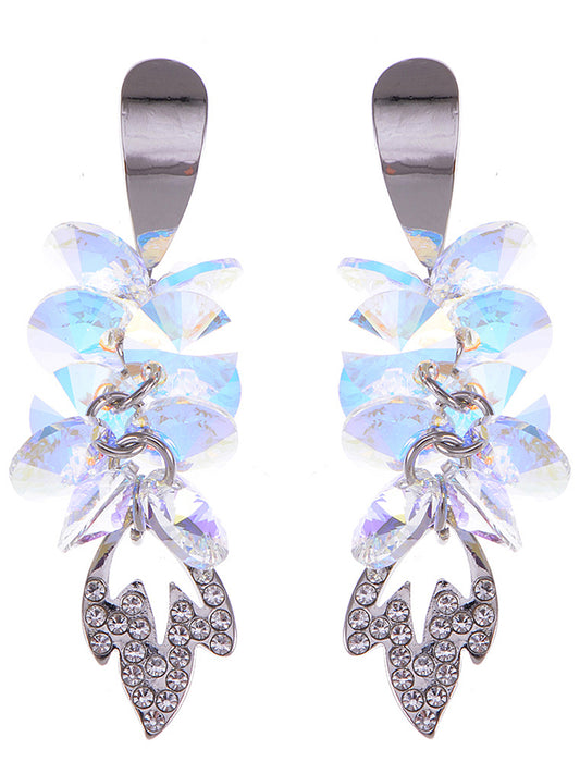 Swarovski Crystal Element Silver Aurora Borealis Colored Leaf Fire Dangle Earrings
