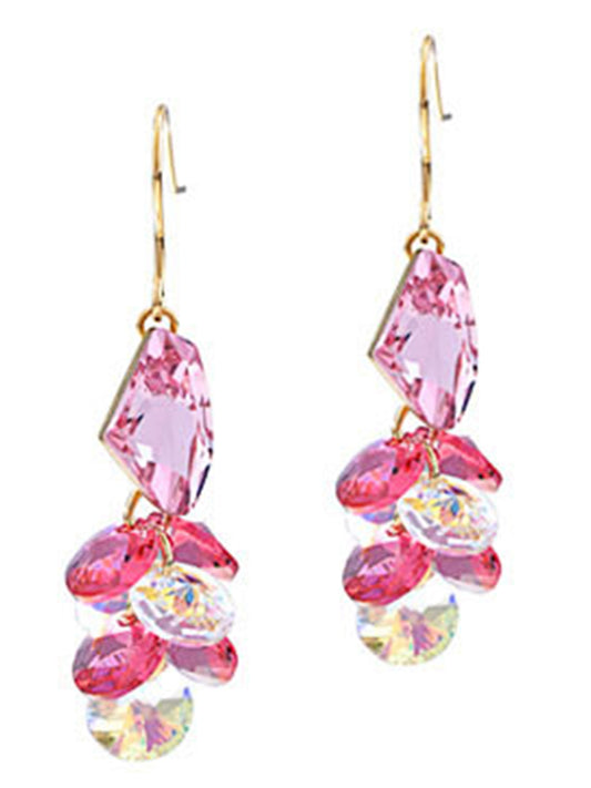 Swarovski Crystal Element Silver Rose Pink Colored Cluster Gems Fish Hook Dangle Earrings