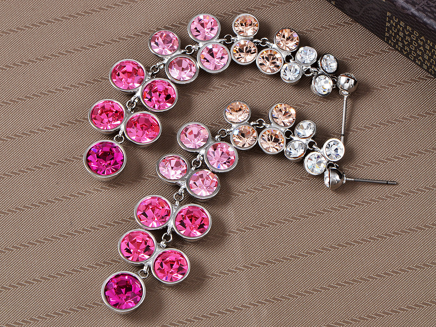 Swarovski Crystal Bridal Rose Pink Element Leaf Dangling Earrings