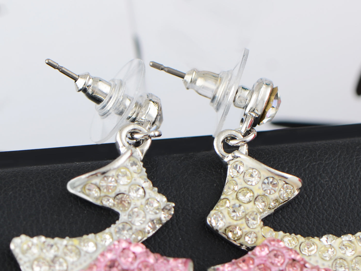 Swarovski Crystal Element Silver Pink Retro Lightening Bolt Dangle Earrings