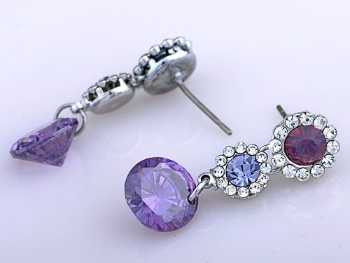 Swarovski Crystal Element Silver Purple Floral Flower Daisy Dangle Earrings