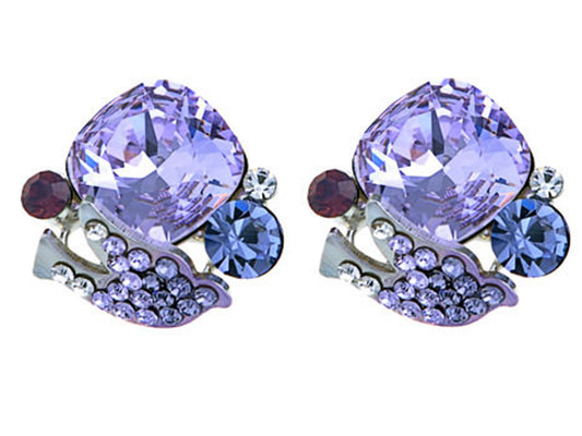 Swarovski Crystal Element Silver Purple Peaceful Dove Stud Earrings