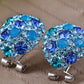 Swarovski Crystal Element Silver Teal Blue Oval Clamp Stud Earrings