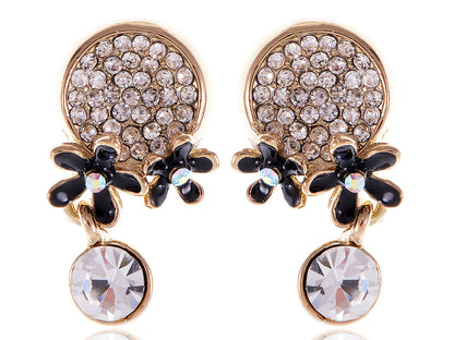 Swarovski Crystal Black Enamel Flowers Stud Earrings