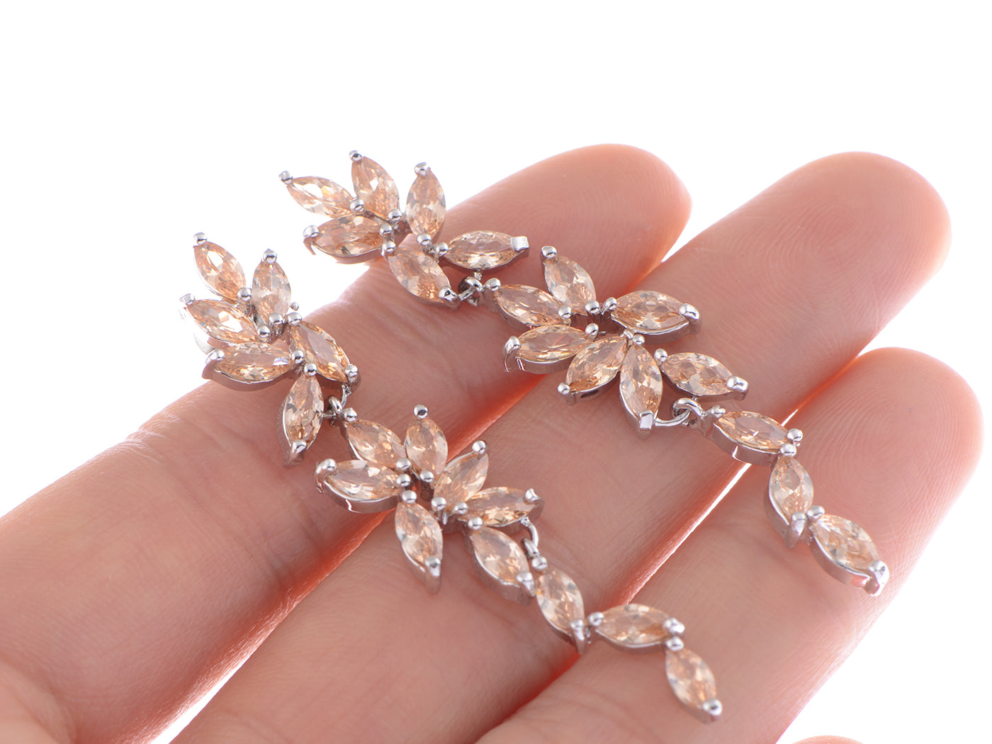 Swarovski Crystal Element Gold Topaz Colored Floral Leaf Vine Long Dangle Drop Earrings