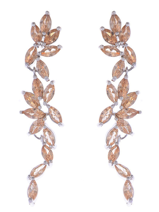 Swarovski Crystal Element Gold Topaz Colored Floral Leaf Vine Long Dangle Drop Earrings