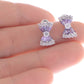 Swarovski Crystal Element Silver Purple Vertical Bow Ribbon Tie Stud Earrings