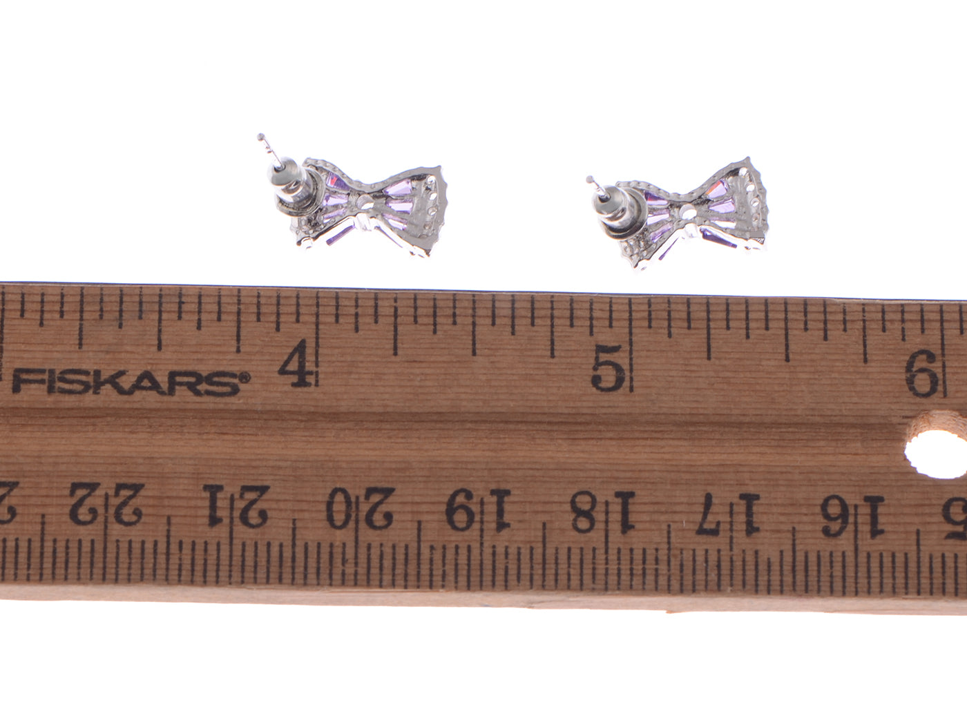 Swarovski Crystal Element Silver Purple Vertical Bow Ribbon Tie Stud Earrings