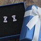 Swarovski Crystal Element Silver Purple Vertical Bow Ribbon Tie Stud Earrings