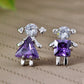 Swarovski Crystal Element Silver Purple Girl Boy Square Triangle Stud Earrings