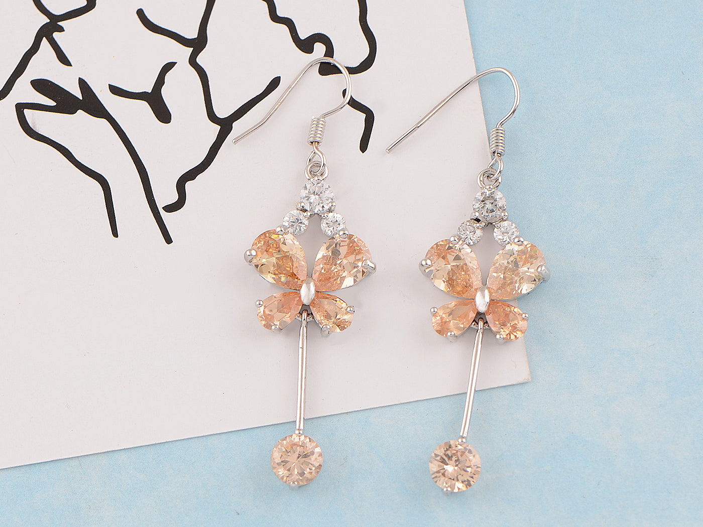 Swarovski Crystal Element Silver Topaz Colored Butterfly Insect Dangle Earrings