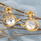 Swarovski Crystal Element Gold Colored Circle Gems Swan Bird Stud Earrings