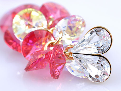 Swarovski Crystal Element Gold Rose Pink Colored Heart Cluster Dangle Earrings