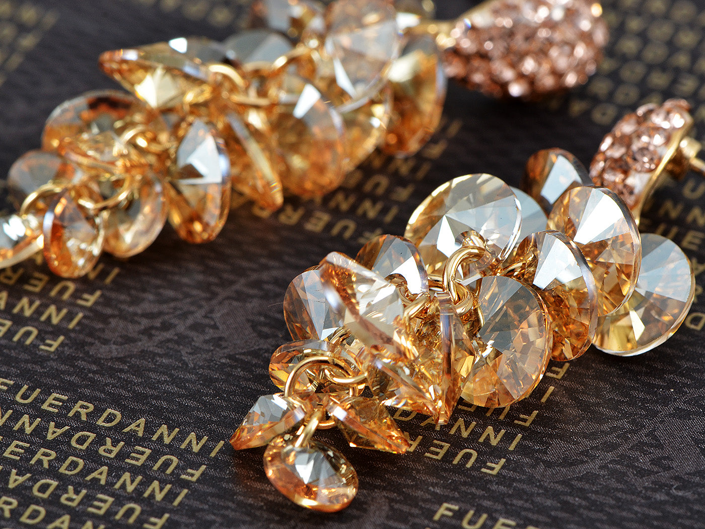 Swarovski Crystal Element Gold Topaz Colored Half Ball Grape Berry Cluster Dangle Earrings