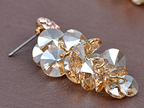 Swarovski Crystal Element Gold Topaz Colored Half Ball Grape Berry Cluster Dangle Earrings