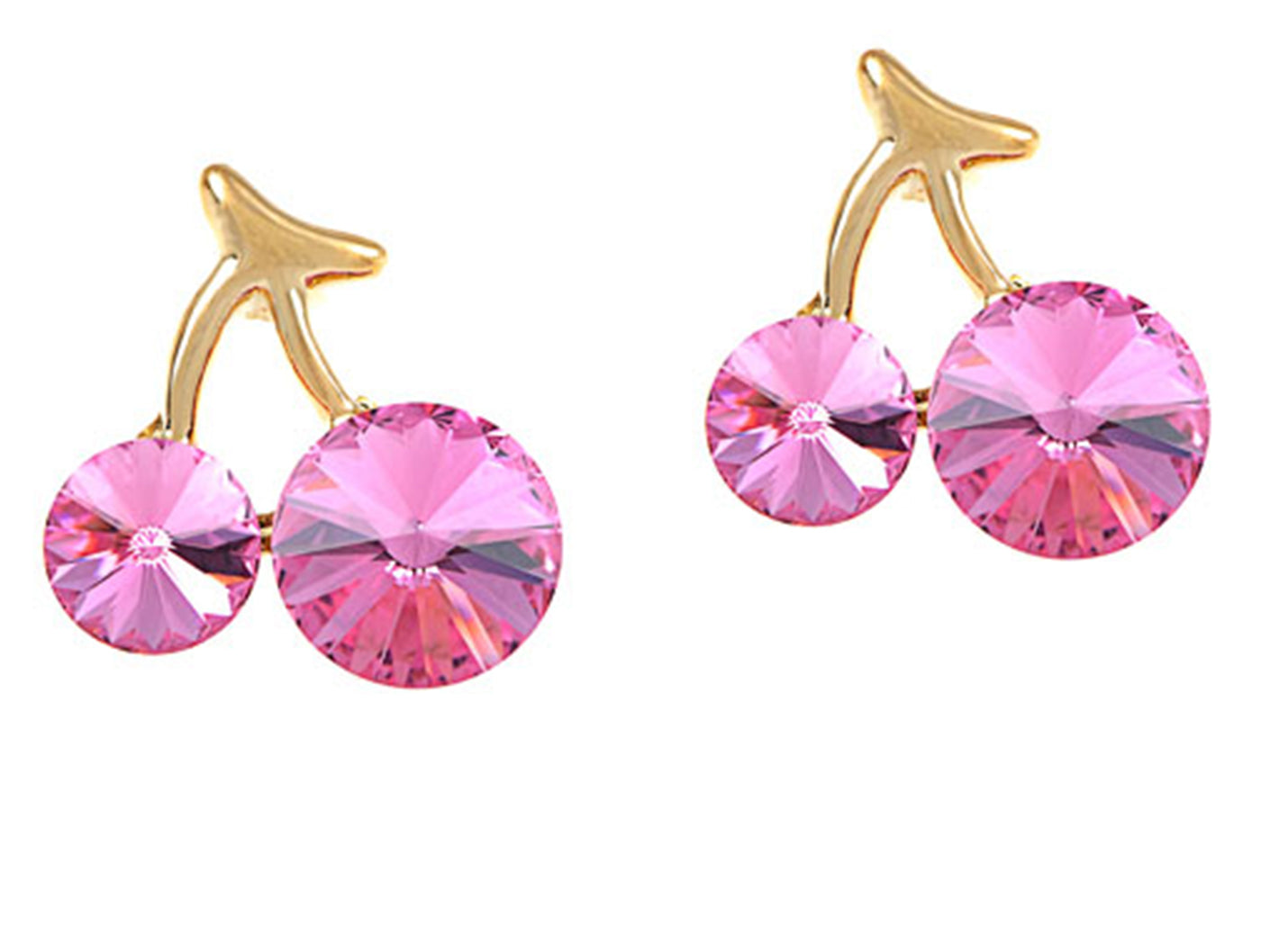 Swarovski Crystal Element Gold Rose Pink Colored Cherry Fruit Mini Stud Earrings