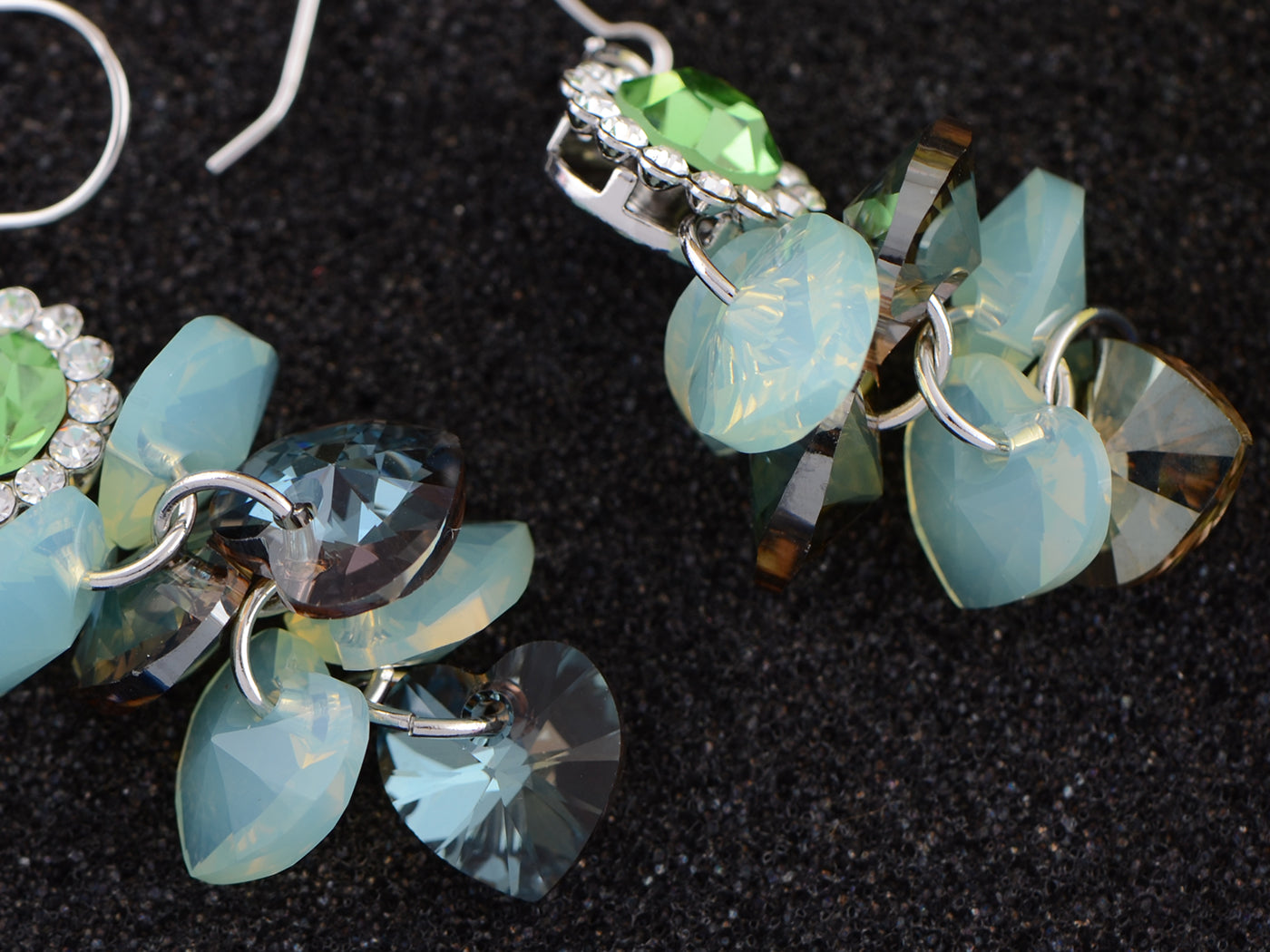 Swarovski Crystal Element Silver Floral Mint Opal Colored Cluster Dangle Earrings