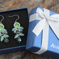Swarovski Crystal Element Silver Floral Mint Opal Colored Cluster Dangle Earrings