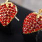 Swarovski Crystal Red Light Siam Sweet Strawberry Stem Stud Earrings
