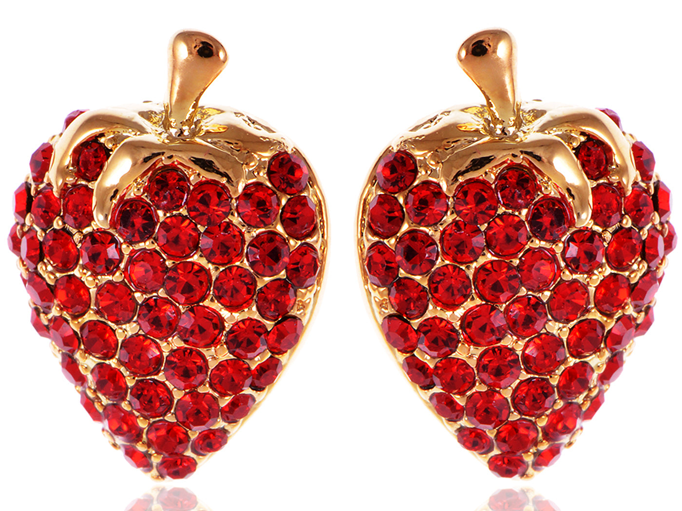 Swarovski Crystal Red Light Siam Sweet Strawberry Stem Stud Earrings