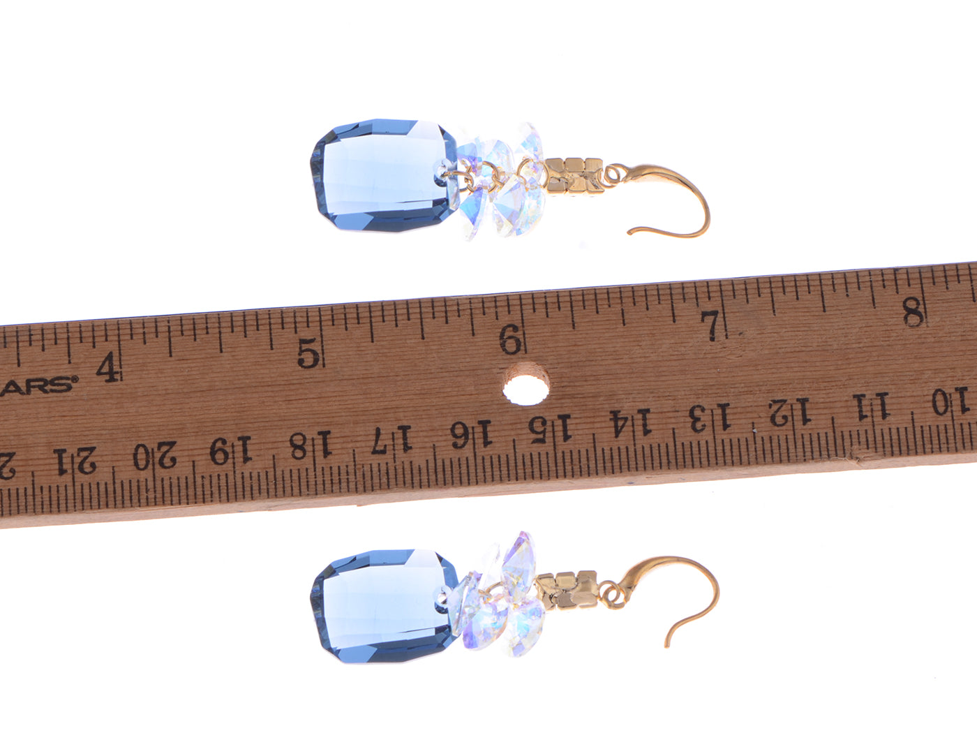 Blue Clear Swarovski Crystal Teardrop Dangle Hook Earrings