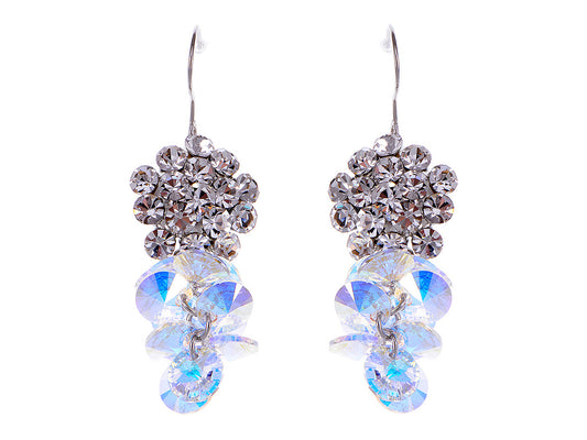 Swarovski Crystal Element Silver Aurora Borealis Grape Cluster Dangle Earrings