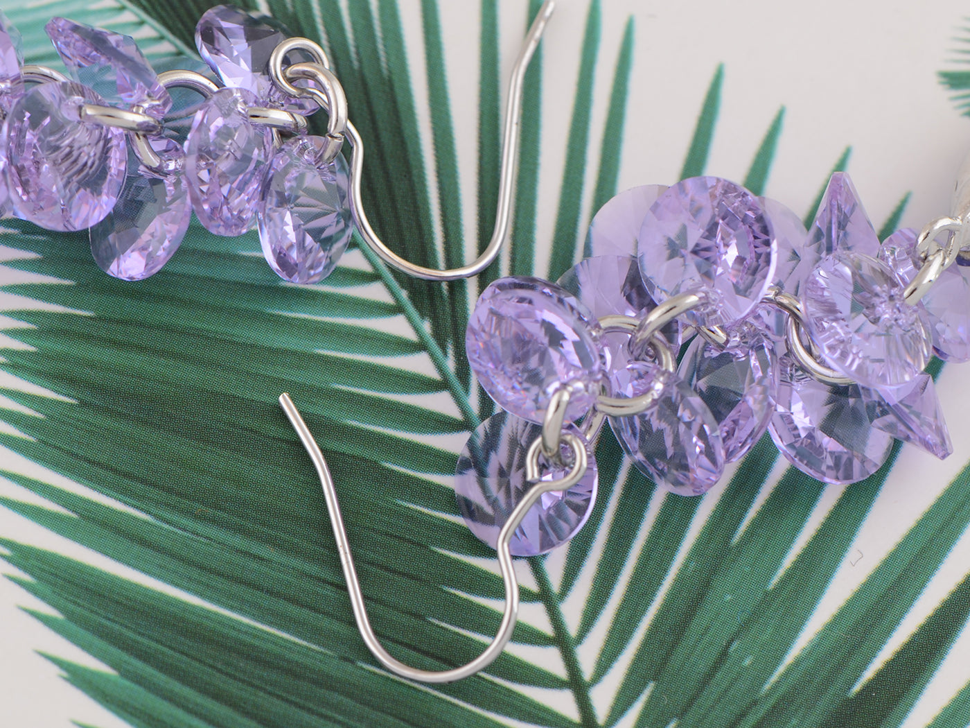 Purple Swarovski Crystal Teardrop Beads Cluster Hook Dangle Earrings