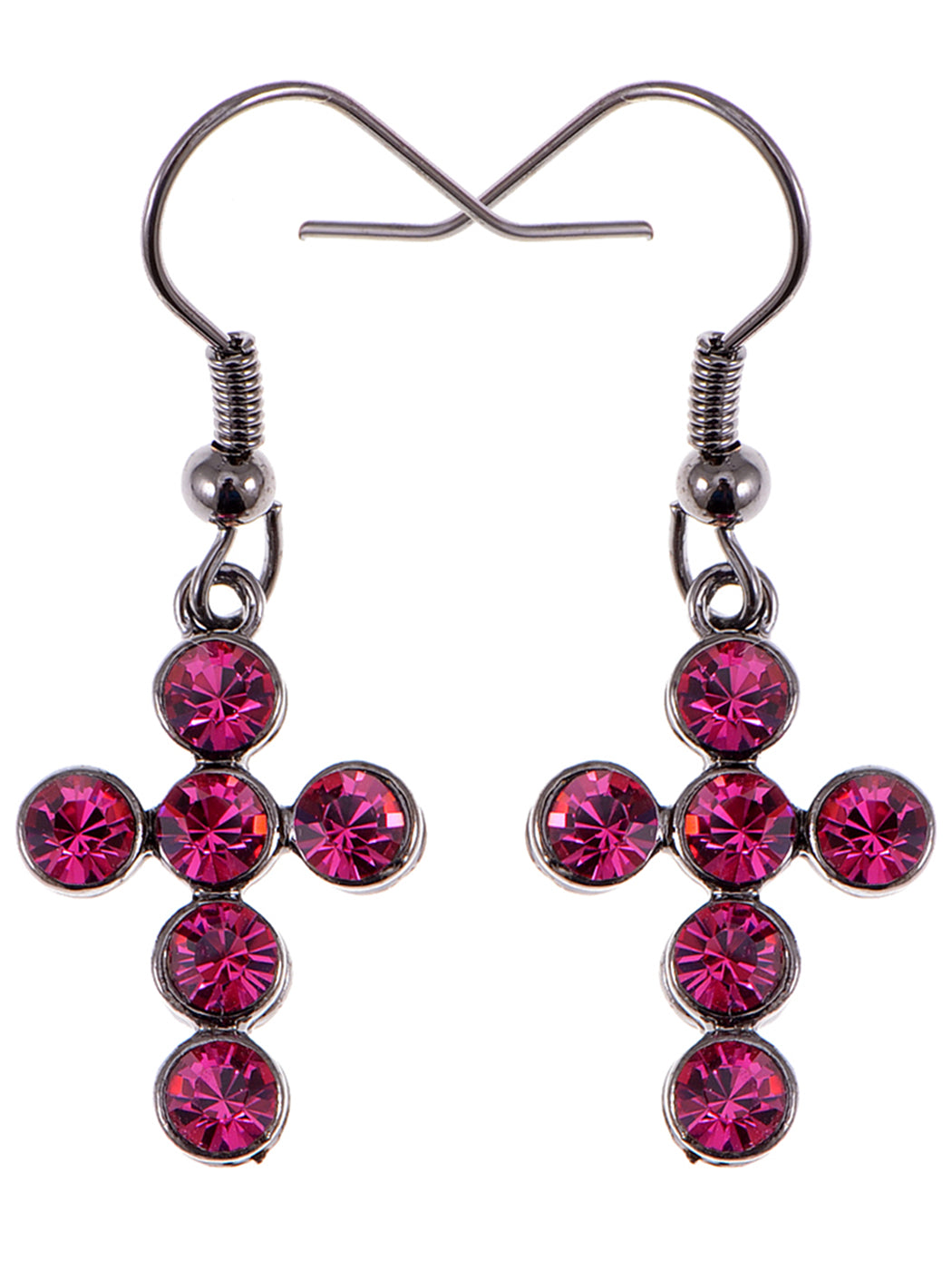 Pink Drop Pendant Cz Cross Hook Dangle Easter Earrings