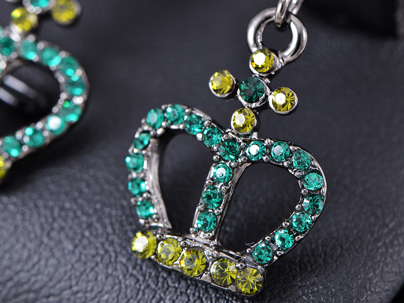 Cz Element Silver Emerald Green Queen Crown Hook Dangle Earrings